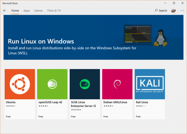 WSL Linux Distros on Microsoft Store